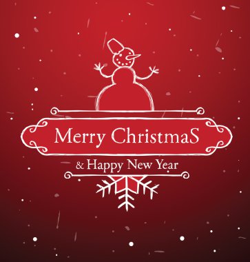 Christmas hand drawn horizontal label with snowman