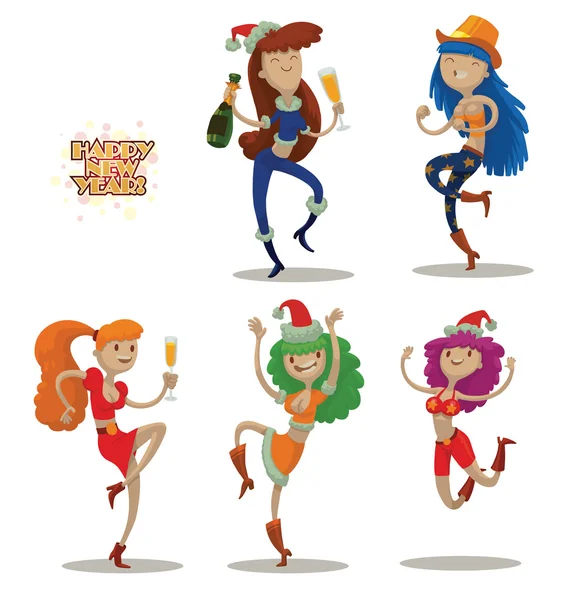 Set of five dancing club girls — Wektor stockowy
