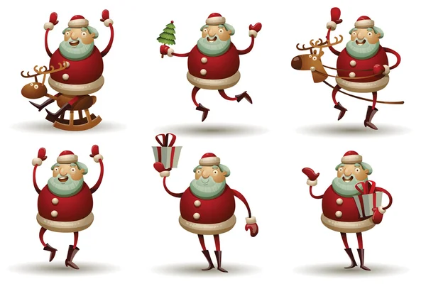 Reihe von lustigen fetten runden Weihnachtsmännern — Stockvektor