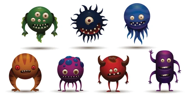 Set of funny round bacteria viruses — Stock Vector
