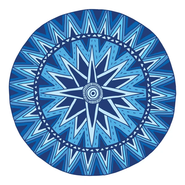 Etnische doodle gekleurde ronde patroon met driehoeken — Stockvector