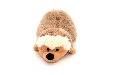 Doldurulmuş kirpi oyuncağı izole edilmiş beyaz.