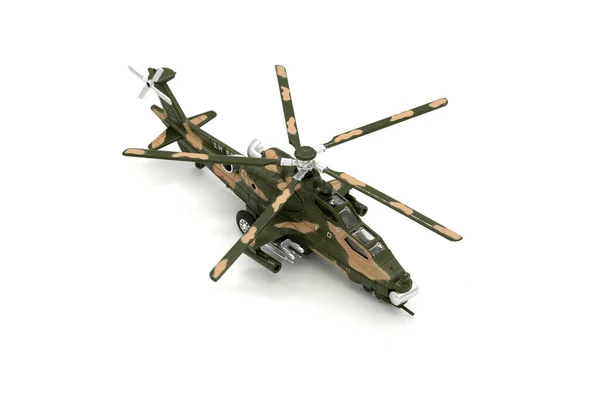 Plastic speelgoed helikopter geïsoleerd op witte achtergrond. — Stockfoto
