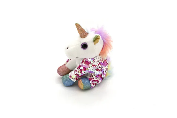 Juguete de peluche unicornio. Aislado sobre fondo blanco — Foto de Stock