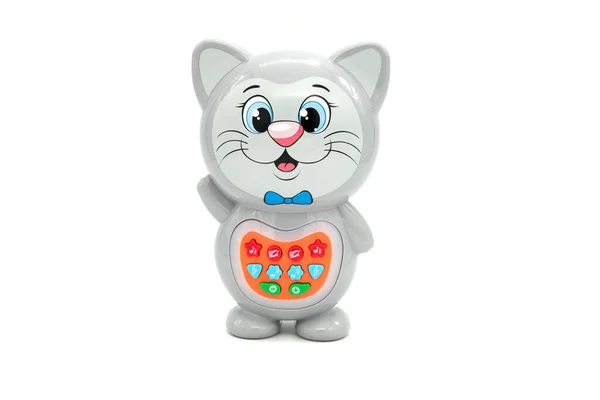 Plastik gri oyuncak kedi beyazda izole edilmiş.. — Stok fotoğraf