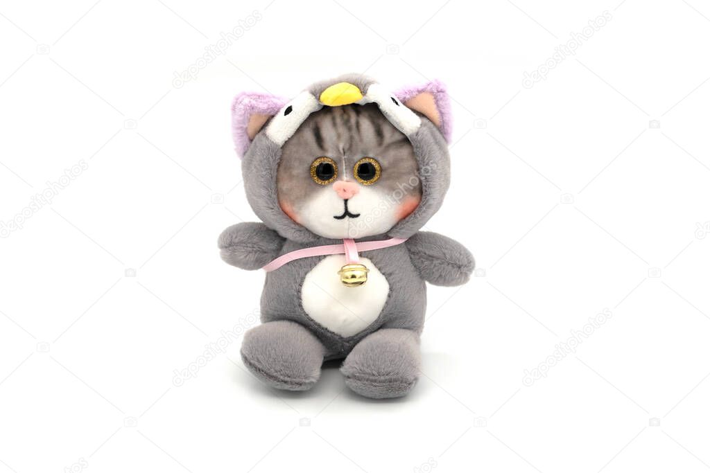 Stuffed toy cat isolated on white.