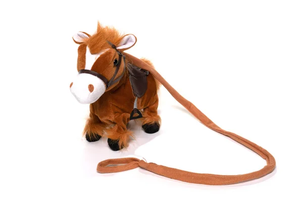 Brown fluffy horse toy isolated on white. — Stock Photo, Image