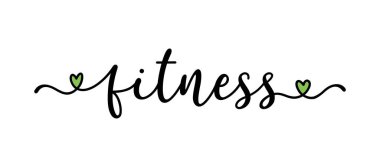 El yazısı FITNESS kelimesini logo olarak çizmiş. Web reklam afişi, el ilanı, başlık, reklam, poster, etiket, etiket, duyuru