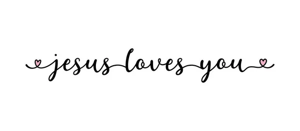 Handgezeichnetes JESUS LOVES YOU Zitat als Logo. Schriftzug für Web-Werbebanner, Flyer, Header, Werbung, Plakat, Etikett, Aufkleber, Ankündigung — Stockvektor