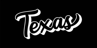 El çizimi TEXAS metni. 3D vintage, poster, çıkartma, el ilanı, başlık, kart, kıyafet, giyim