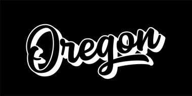 El çizimi OREGON metni. 3D vintage, poster, çıkartma, el ilanı, başlık, kart, kıyafet, giyim