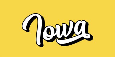 El çizimi IOWA metni. 3D vintage, poster, çıkartma, el ilanı, başlık, kart, kıyafet, giyim