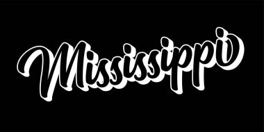 El çizimi Bayan SISSIPI metni. 3D vintage, poster, çıkartma, el ilanı, başlık, kart, kıyafet, giyim