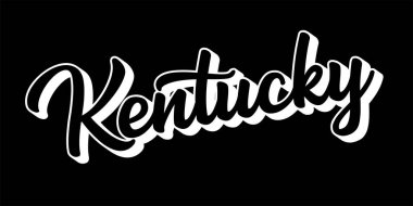 El çizimi KENTUCKY metni. 3D vintage, poster, çıkartma, el ilanı, başlık, kart, kıyafet, giyim.