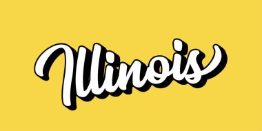 Elle çizilmiş ILLINOIS metni. 3D vintage, poster, çıkartma, el ilanı, başlık, kart, kıyafet, giyim