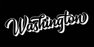 El yapımı WASHINGTON metni. 3D vintage, poster, çıkartma, el ilanı, başlık, kart, kıyafet, giyim