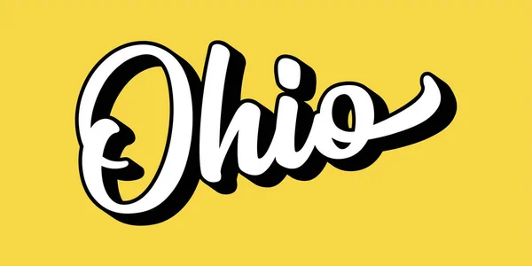El çizimi OHIO metni. 3D vintage, poster, çıkartma, el ilanı, başlık, kart, kıyafet, giyim