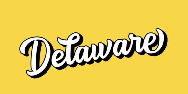 Elle çizilmiş DeLAWare metni. 3D vintage, poster, çıkartma, el ilanı, başlık, kart, kıyafet, giyim