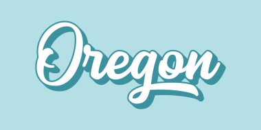 El çizimi OREGON metni. 3D vintage, poster, çıkartma, el ilanı, başlık, kart, kıyafet, giyim