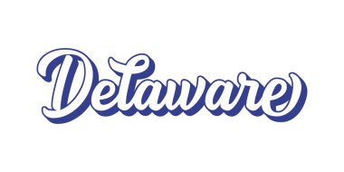 Elle çizilmiş DeLAWare metni. 3D vintage, poster, çıkartma, el ilanı, başlık, kart, kıyafet, giyim