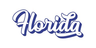 FLORIDA 'nın el çizimi metni. 3D vintage, poster, çıkartma, el ilanı, başlık, kart, kıyafet, giyim