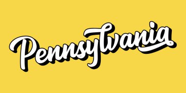 Penn SYLVANIA metni elle çizilmiş. 3D vintage, poster, çıkartma, el ilanı, başlık, kart, kıyafet, giyim