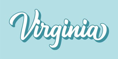 Elle çizilmiş VIRGINIA metni. 3D vintage, poster, çıkartma, el ilanı, başlık, kart, kıyafet, giyim