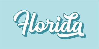 FLORIDA 'nın el çizimi metni. 3D vintage, poster, çıkartma, el ilanı, başlık, kart, kıyafet, giyim