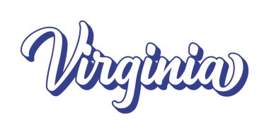 Elle çizilmiş VIRGINIA metni. 3D vintage, poster, çıkartma, el ilanı, başlık, kart, kıyafet, giyim