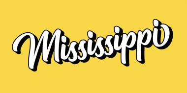 El çizimi Bayan SISSIPI metni. 3D vintage, poster, çıkartma, el ilanı, başlık, kart, kıyafet, giyim