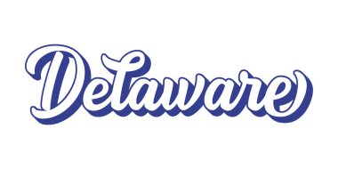 Elle çizilmiş DeLAWare metni. 3D vintage, poster, çıkartma, el ilanı, başlık, kart, kıyafet, giyim