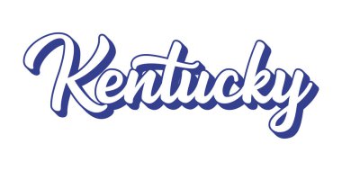 El çizimi KENTUCKY metni. 3D vintage, poster, çıkartma, el ilanı, başlık, kart, kıyafet, giyim.