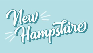 Elle çizilmiş yeni HAMPSHIRE metni. 3D vintage, poster, çıkartma, el ilanı, başlık, kart, kıyafet, giyim