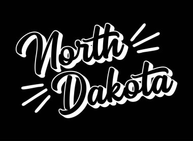 Kuzey Dakota metni elle çizilmiş. 3D vintage, poster, çıkartma, el ilanı, başlık, kart, kıyafet, giyim.