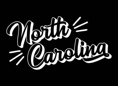 Elle çizilmiş Kuzey CAROLINA metni. 3D vintage, poster, çıkartma, el ilanı, başlık, kart, kıyafet, giyim