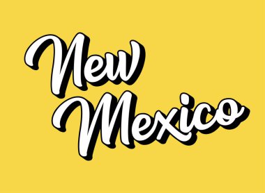 El çizimi New Mexico metni. 3D vintage, poster, çıkartma, el ilanı, başlık, kart, kıyafet, giyim.