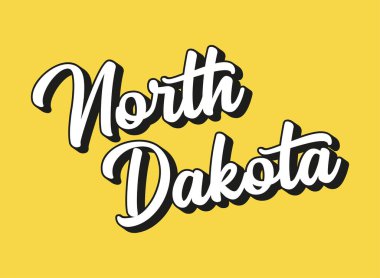 Kuzey Dakota metni elle çizilmiş. 3D vintage, poster, çıkartma, el ilanı, başlık, kart, kıyafet, giyim.