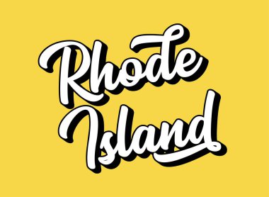 Rhode Adası 'nın el çizimi metni. 3D vintage, poster, çıkartma, el ilanı, başlık, kart, kıyafet, giyim