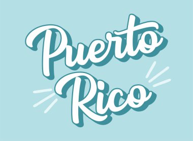 PUERTO RICO metninin el çizimi. 3D vintage, poster, çıkartma, el ilanı, başlık, kart, kıyafet, giyim