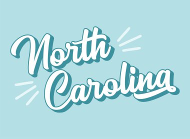 Elle çizilmiş Kuzey CAROLINA metni. 3D vintage, poster, çıkartma, el ilanı, başlık, kart, kıyafet, giyim