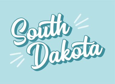 El çizimi Güney Dakota metni. 3D vintage, poster, çıkartma, el ilanı, başlık, kart, kıyafet, giyim