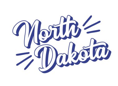 Kuzey Dakota metni elle çizilmiş. 3D vintage, poster, çıkartma, el ilanı, başlık, kart, kıyafet, giyim.