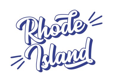 Rhode Adası 'nın el çizimi metni. 3D vintage, poster, çıkartma, el ilanı, başlık, kart, kıyafet, giyim