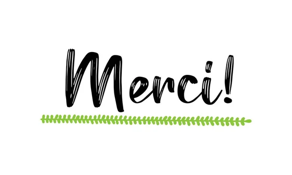 Ручной набросок цитаты MERCI на французском в качестве логотипа. Перевод: Спасибо. Буква для баннера, заголовка, открытки, плаката, флаера — стоковый вектор