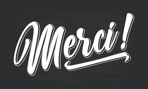 Mão esboçado MERCI citação em francês como logotipo. Traduzido Obrigado. Lettering para banner, cabeçalho, cartão, cartaz, panfleto — Vetor de Stock