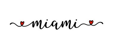 Miami 'de el yazısı afiş ya da logo olarak çizilmiş. Kartpostal, davetiye, poster, simge, etiket.