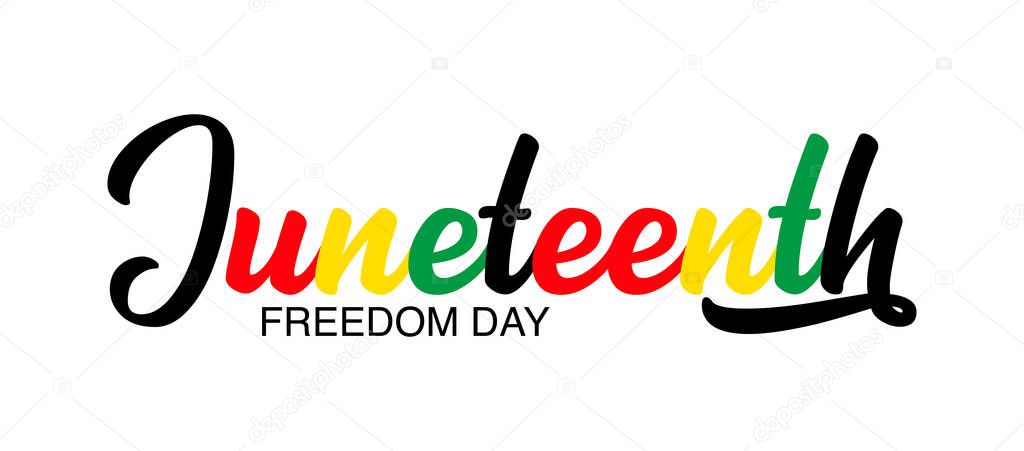 Hand sketched colorful JUNETEENTH word as banner. Lettering or modern calligraphy