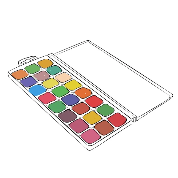 Skizze von Aquarellfarben im Karton — Stockvektor