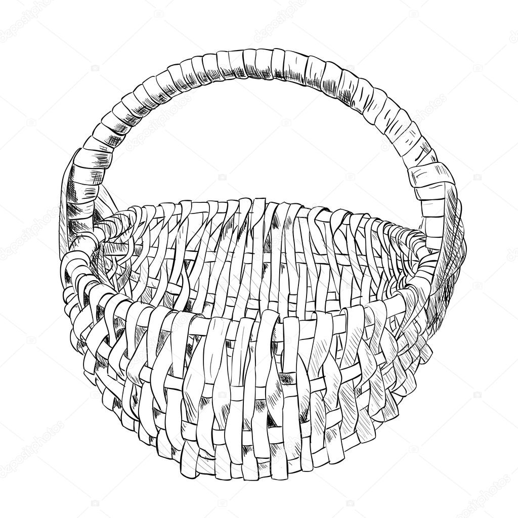Vector sketch of wicker basket. Hand draw illustration.