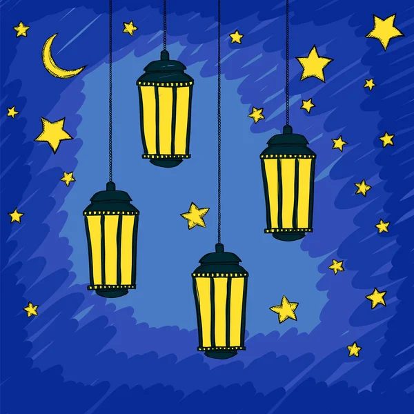 Ramadan Kareem greeting with lanterns — Stock Vector
